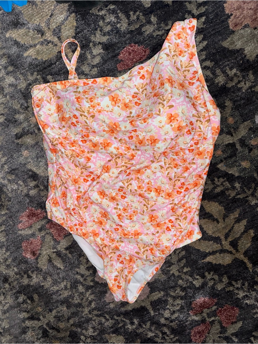 Floral One-Shoulder Kona Sol Swimsuit in Pink and Orange